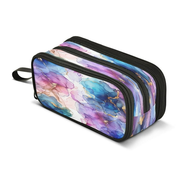 ALAZA Purple and Blue Marble Pencil Case Bag 3 Compartment Pen Pouch Large Storage Holder Box Organizer