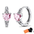 thumbnail image 1 of Pendientes de aro de plata de ley con piedras natales Silvora para mujer. Diamantes creados. Delicada joya de regalo para cumpleaños o Navidad, 1 of 8