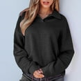 thumbnail image 5 of Fall Saving! HVOBTTY Women's Long Sleeved Sweatshirts, Fall and Winter Tops for Women, Women's Casual Solid Color Lapel Long Sleeve Button Athletic Pullover Sweatshirt Black, Black, 5 of 5