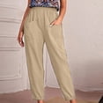 thumbnail image 2 of Summer Pants for Women Solid Trouser Pant Casual Baggy Elastic Waist Trouser Wide Leg Pant With Pocket Fashion Investments Pants for Women S Jogging Size 2x Petite Exercise Yoga Khaki L, 2 of 4