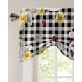 thumbnail image 3 of Tie Up Valance Curtain for Kitchen, Lovely Dwarf Blossom Sunflowers Rod Pocket Short Curtains Adjustable Tie-Up Shade Valances, Ladybug Black White Plaid Window Treatment for Bathroom Living Room Bedroom, 3 of 7