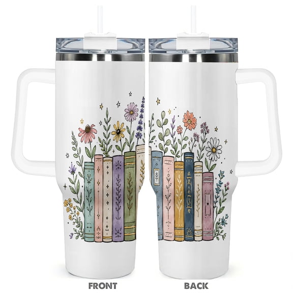 Book Lover Reading Design 40oz Travel Tumbler With Lid Insulated Coffee Cup Gift for Librarian Women