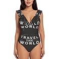 thumbnail image 2 of Yiaed Travel The World1 Print Women's Ruffled One Piece Swimsuit V Neck Swimwear Slimming Monokini for Woman-Medium, 2 of 8