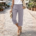 thumbnail image 6 of Petite Capris Pants for Women Summer Casual Loose Pull on Drawstring Elastic High Waist Straight 2026 Lounge Beach Cropped Trousers Light Gray L, 6 of 6