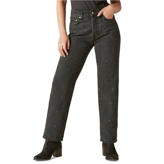 Lucky Brand Womens Legend Diamond Hallow Loose Fit Jeans, Black, 2