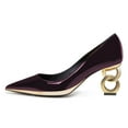 thumbnail image 2 of FSJ Women Unique Gold Chain Chunky High Heel Pumps Pointed Closed Toe Slip On Ladies Simple Office Comfy Party Slide Shoes Size 6 Plum, 2 of 4