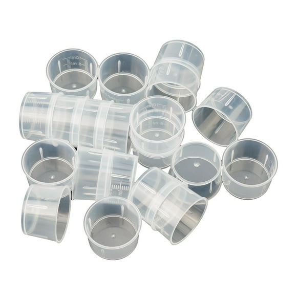 20pcs 10/20/30ml Plastic Measuring Cup Double Scale Transparent Lab Chemical Measuring Cup Without Handle Kitchen Bar Supplies