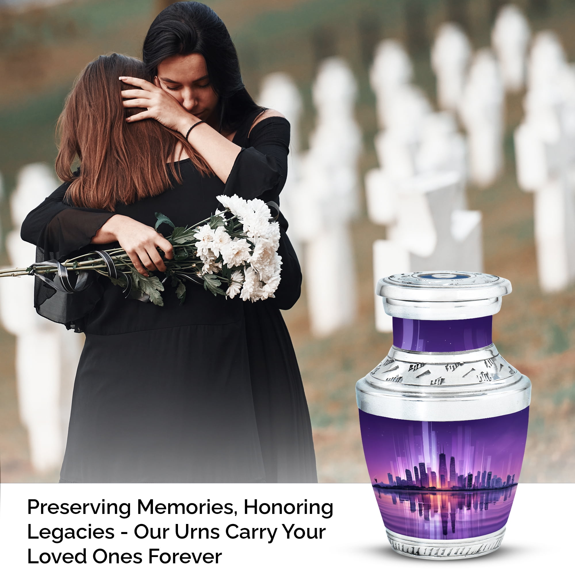MUKTIVE City Small Urn for Human Ashes Adult Male - Memorial Keepsake Decorative Urns for Female Ashes - Burial Mini Urn for Adult Funeral - 3 Inch