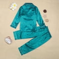 thumbnail image 5 of NOLDARES Baby Girls Boys Silk Pajamas Set Solid Long Sleeve Button Down Shirts Tops and Pants Infant Silk Pj Lounge Sets(K022-Green), 5 of 8