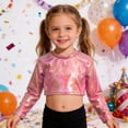 thumbnail image 2 of AWZXDE Girls Long Sleeve Cropped Top With Shiny Glitter Sleeves For Youth Fashion And Tops For Apparel Red,17-18 Years, 2 of 4