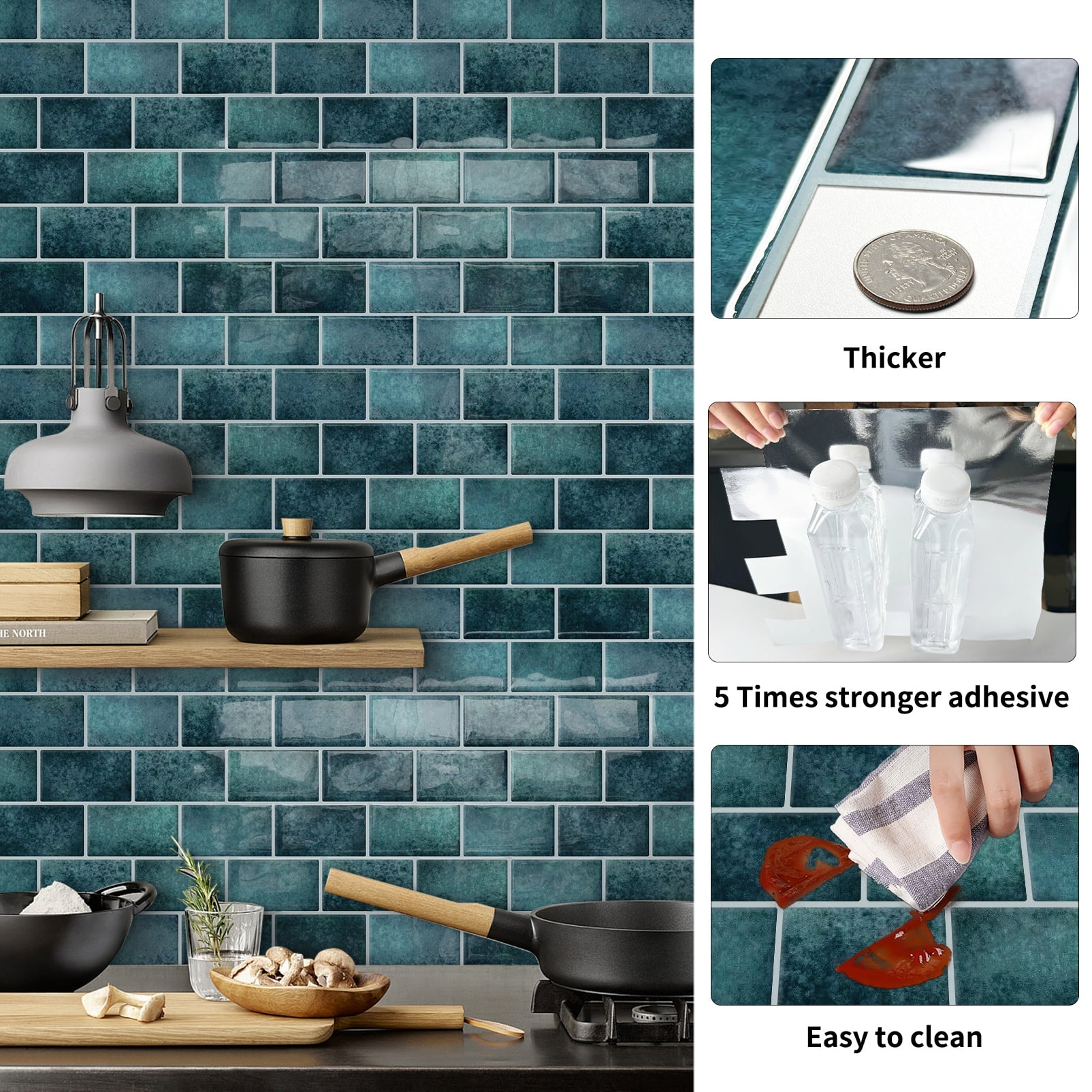 DEWOO Peel and Stick Backsplash - 10 Sheets of 12"×12" - 3D Adhesive Peel and Stick Tile Backsplash for Kitchen, Bathroom, Wall Tile, Blue