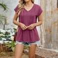 thumbnail image 2 of T-Shirt Plissé à Manches Courtes Col en V pour Femmes - Tunique d'Été Élégante, 2 of 5