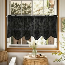 Holloyiver Short Curtains for Windows, Semi Tassels Sheer Black Linen Cotton Privacy Light Filtering Cafe Length Small Pinch Pleated Curtains for Living Room Bathroom, 18 x 52 Inch