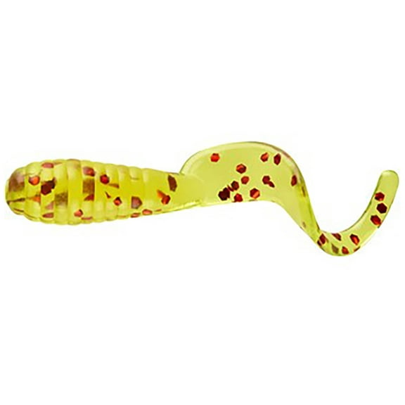 Mister Twister Lil' Bit Curly Tail 1" Grub Chartreuse Red Flake 20PK