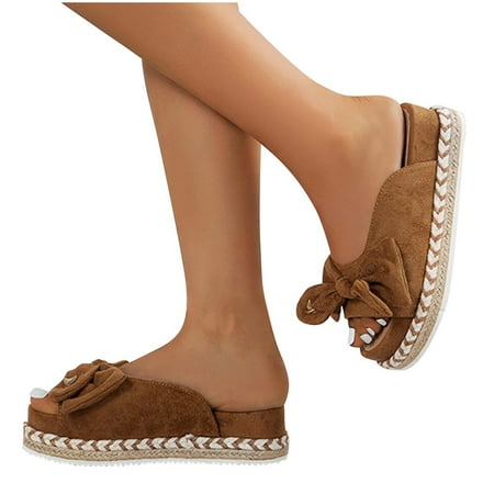 

Summer Ladies Slippers Thick Soled Sandals Casual Women Shoes Bow Fish Mouth Slippers