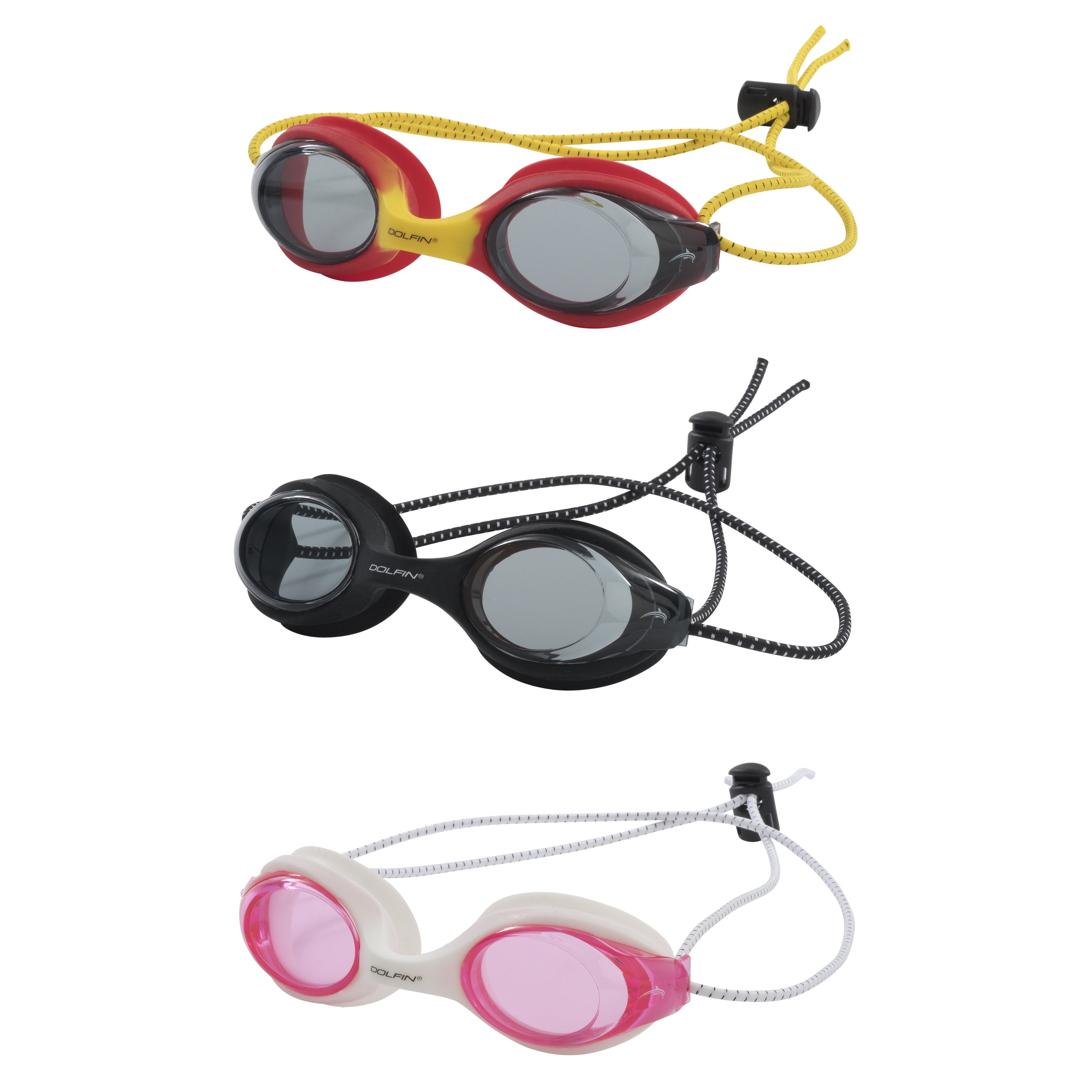 Dolfin Bungee Racer Swim Goggles 3-Pack Multi-Color ADULT 13 Anti Fog Swimming 