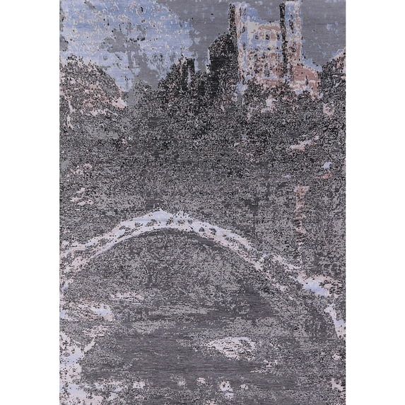 Ahgly Company Indoor Rectangle Mid-Century Modern Dark Gray Oriental Area Rugs, 8' x 10'