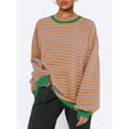 thumbnail image 2 of SUNSIOM Women's Striped Sweatshirt Contrast Color Long Sleeve Round Neck Oversized Casual Pullover Tops, 2 of 6