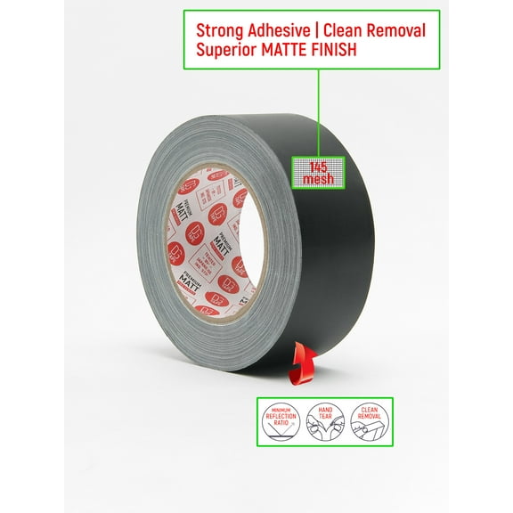 Strong Holding Power 2 inch x 30 ya - Black Hybrid Gaffer Tape   Duct Style Matte Surface 12 mil - Heavy Duty USA Brand DGTAPE | Outdoor UV Stable Resistance
