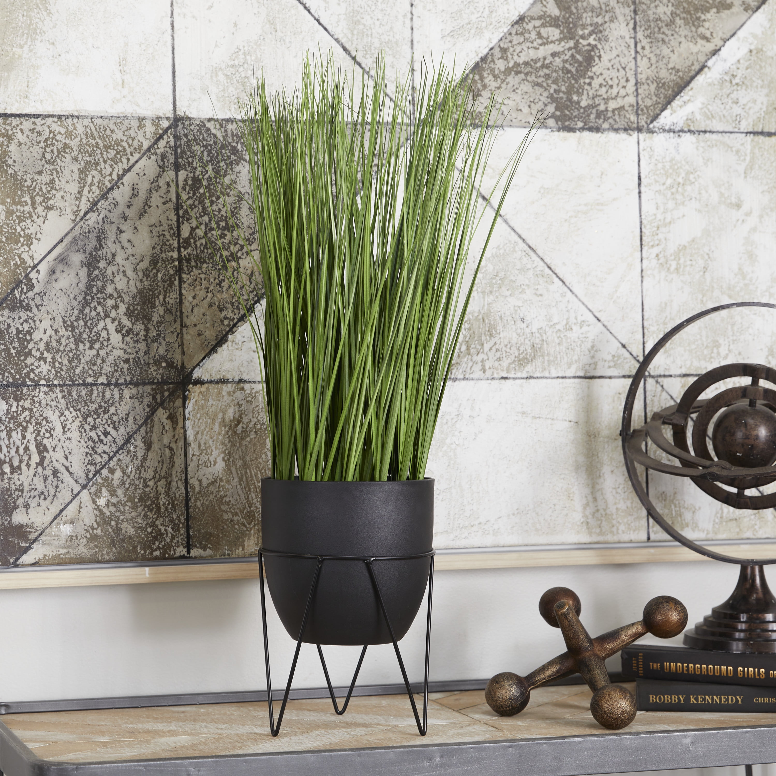 21" Round Tall Wheatgrass Artificial Plant with Metal Stand and Round