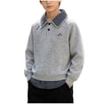 thumbnail image 2 of SELONE Collared Shirt Boys Long Sleeve Button Pullover Tops Patchwork Plaid Sweatshirts Fall Campus Clothes 2-12Y, 2 of 9