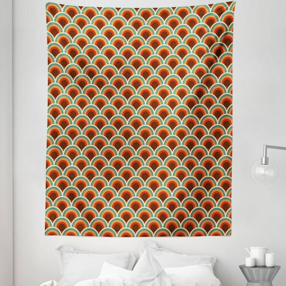 Circle Tapestry, Conceptual Design Retro Style Circular Shapes Dots Spots Curvy Wavy Old Fashioned, Fabric Wall Hanging Decor for Bedroom Living Room Dorm, 5 Sizes, Multicolor, by Ambesonne
