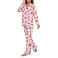 thumbnail image 3 of Garronmavis Pink Strawberry Women's Pajama Set Breathable Soft V-Neck Sleepwear Long Sleeve Button Up Top & Lounge Pants Cute Loungewear 2-Piece, 3 of 7