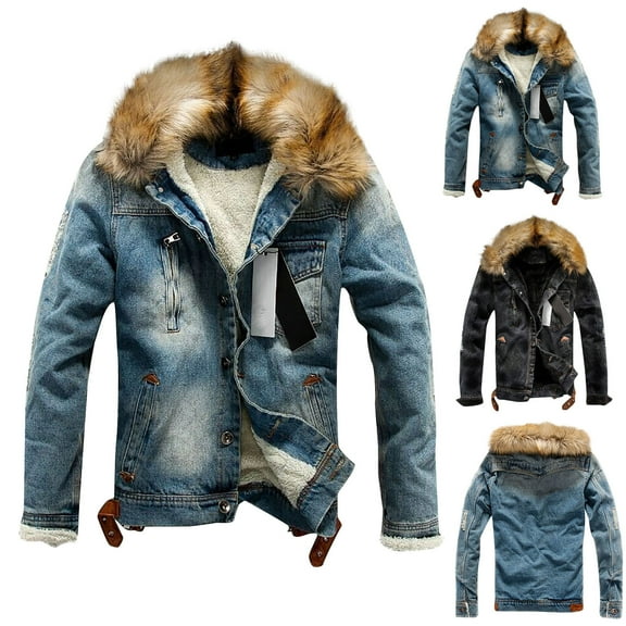 FRSASU Men's Denim Jacket Single Breasted Jean Coat Casual Long Sleeve Trucker Hooded Jackets Outwear Blue