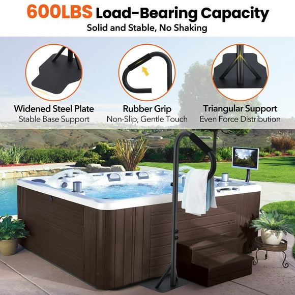BeesClover Hot Tub Handrail, 360° Rotatable Spa Side Handrail with 35"~57" Adjustable Height, Hot Tub Hand Rail with Slide-Under Base and Non-Slip Grip for Indoor & Outdoor, 600LBS Capacity