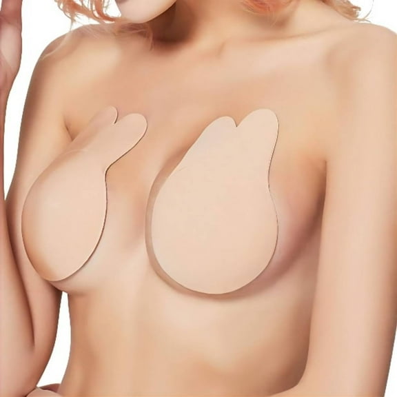 2 Pairs Sticky Bra Adhesive Invisible Bra, Backless Strapless Reusable Push Up Lift Nipple Covers for Women Beige