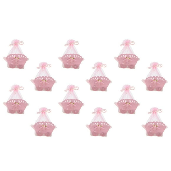 12 cajas de regalo con huellas de bebé para baby shower o cumpleaños infantil (niña o niño). Rosado