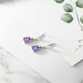 thumbnail image 4 of Gem Stone King 925 Sterling Silver Purple Amethyst and Green Peridot Dangle Earrings for Women (5.60 Cttw, Gemstone February Birthstone, Emerald Cut 9X7MM), 4 of 4