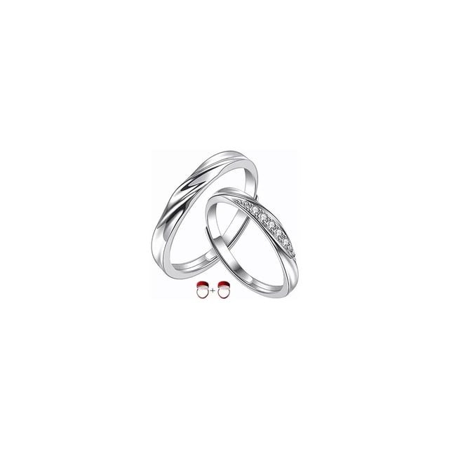 Anillos para pareja, plata de ley 925, tamaño ajustable