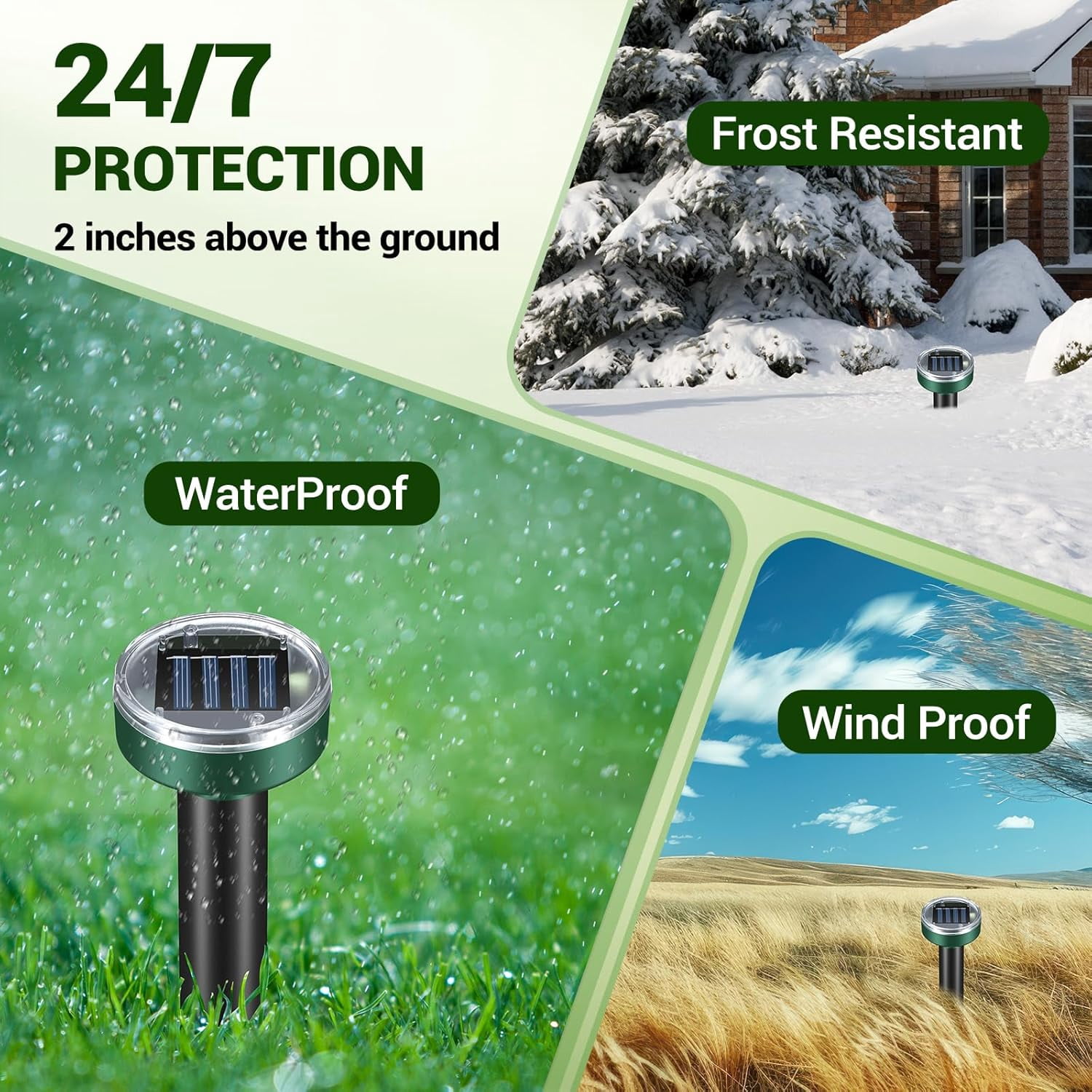 2026 Mole Repellent Solar Powered Stakes, Ultrasonic Outdoor Pest Repeller for Lawns & Gardens, Deer Deterrent, Green – 3 Shapes