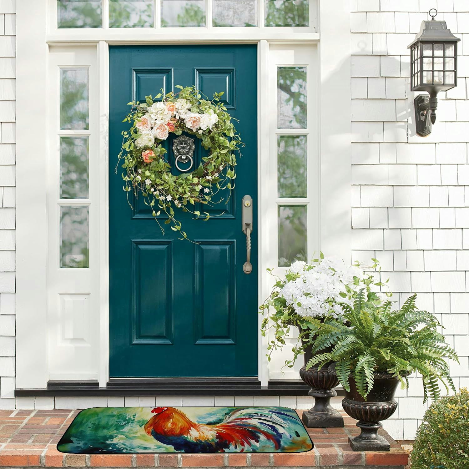 Heduofu Red Rooster Decorative Door Mat, Door Mat with Non-Slip Rubber Backing, Easy Cleaning, Traps Dirt, for Entry, Patio, Garage 19.68*47.24 in