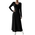 thumbnail image 2 of SMihono Long Sweater Dress for Women Casual Ribbed Knit Fitted Maxi Dress Long Sleeve Crewneck A Line Slim Fit Fall Dresses Black S, 2 of 9