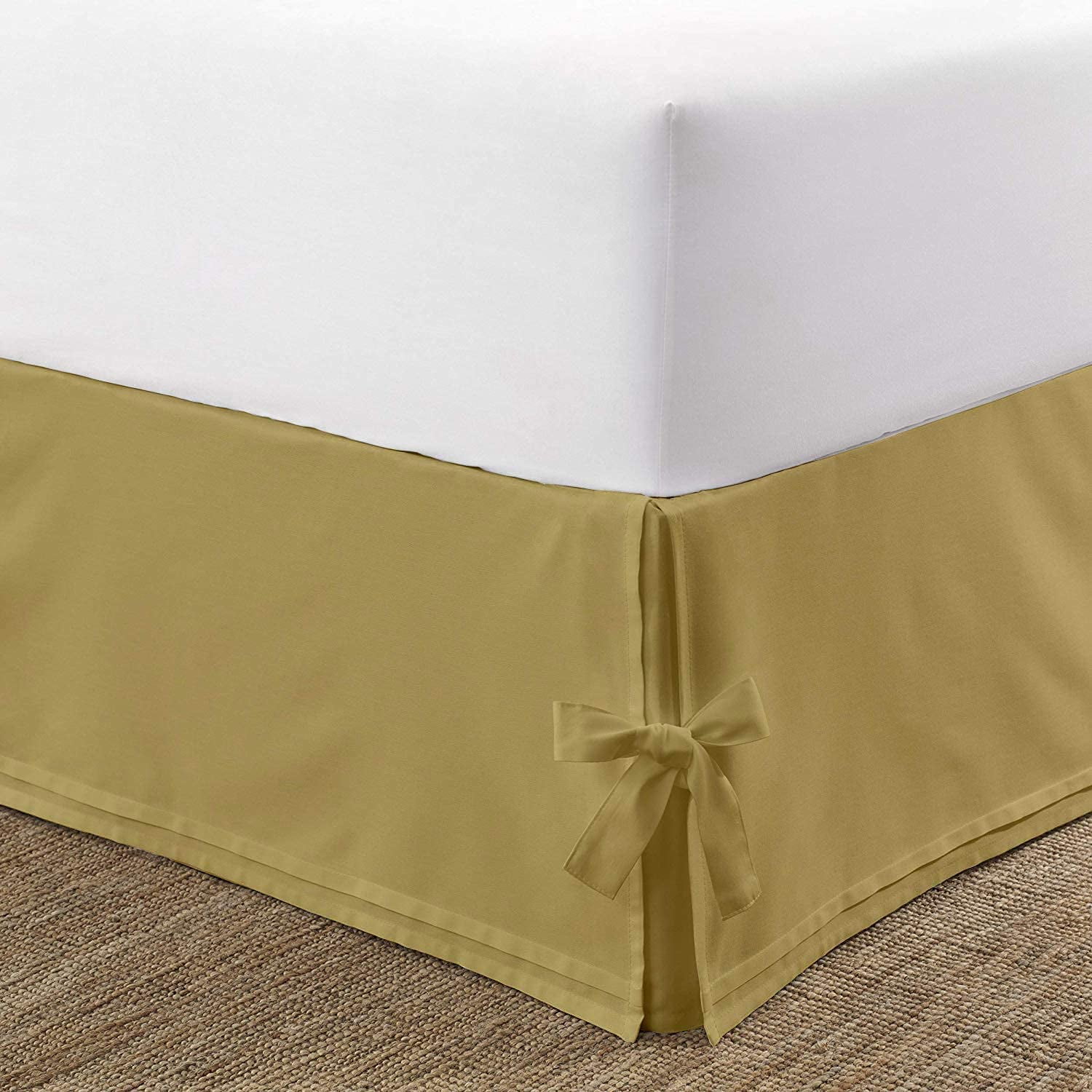600-TC SPLIT Corner Ruffle Bed Skirt Egyptian Cotton Stripe TAUPE All Size/Drop 