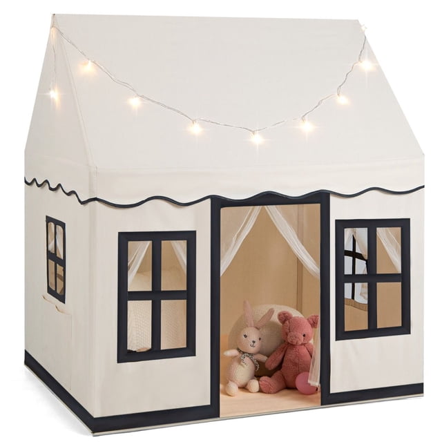 Tienda Campaña Infantil Costway con luces de estrellas y Alfombra Lavable 121 x 101 x 137 cm Beige y Negro