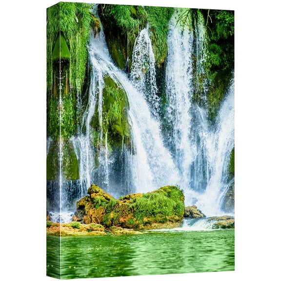 wall26 Canvas Print Wall Art Vibrant Green Jungle Forest Waterfall Nature Wilderness Photography Realism Decorative Landscape Relax/Calm Zen Multicolor for Living Room, Bedroom, Office - 24"x36&