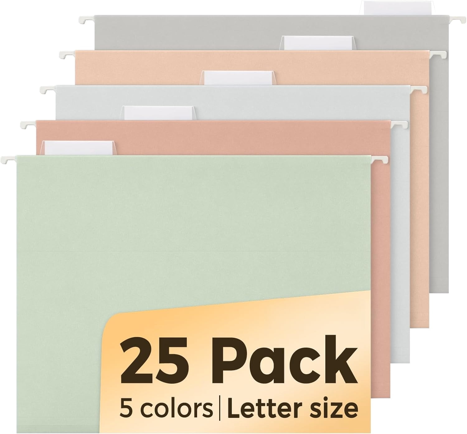 25 Count Hanging File Folders, Pastel Colors, Hanging File Folders Letter Size, Hanging Folders with 1/5-cut Tabs, Designed for Bulky Files, Filing Cabinets, Medical Charts