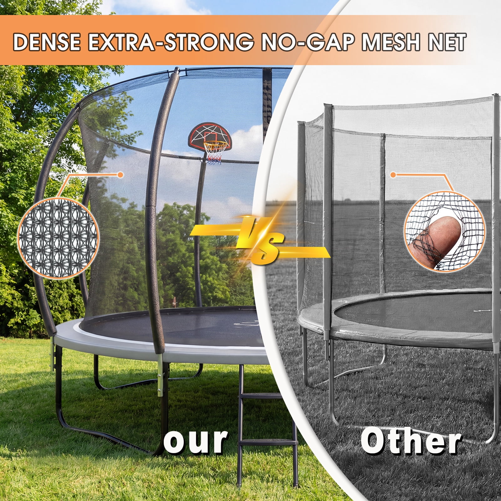Lumeavetra Outdoor Trampoline for Kids & Adults with Anti-Rust Coating, Safety Enclosure Net, Basketball Hoop, Sprinkler & Ladder, Heavy-Duty Trampolne, Ideal Gift for Boys & Girls Birthday