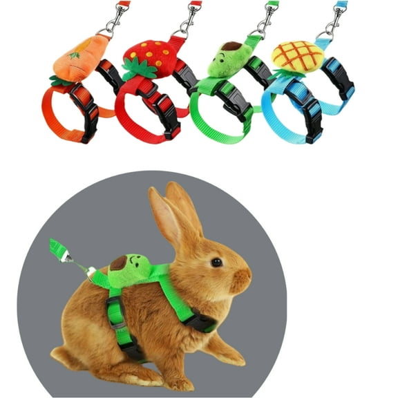 4-Piece Secure Bunny Harness & Leash Set | Non-Slipping Adjustable for Rabbits, Guinea Pigs & Ferrets | Soft Padded Design with Cute Decorations (Small Pets)