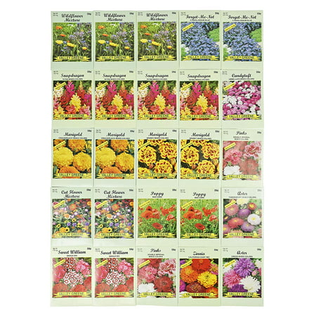 Set of 25 Valley Green Flower Seed Packets Including 10 Or More Varieties Forget Me Nots, Pinks, Marigolds, Zinnia, Wildflower, Poppy, Snapdragon and More,.., By Black Duck