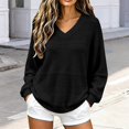 thumbnail image 2 of Vinsonshop Women's V Neck Lightweight Sweaters Casual Long Sleeve Pointelle Knit Pullover Loose Slouchy Tops Black L, 2 of 5