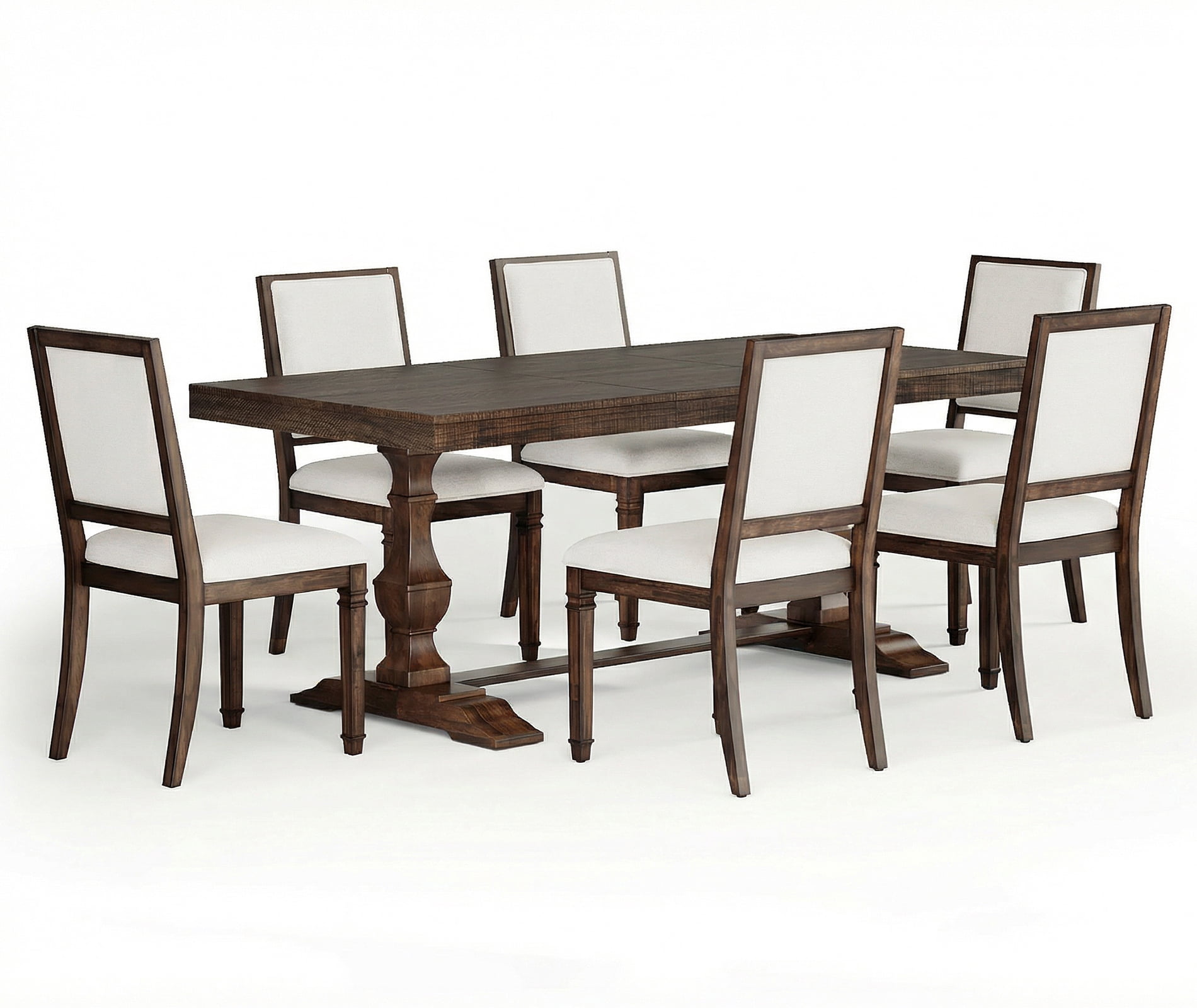 WAMPAT 7-pieces Farmhouse Dining Table Set for 6-8,74.8" Kitchen Table with Chairs,Solid Wood Legs and Upholstered Back for Dining Room & Living Room,Espresso Brown
