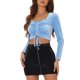 thumbnail image 4 of INSPIRAR CHIC Top de Mujer de Terciopelo con Cuello Cuadrado, Mangas Abullonadas y Cuerda, Talla XL, Azul Claro, 4 of 6