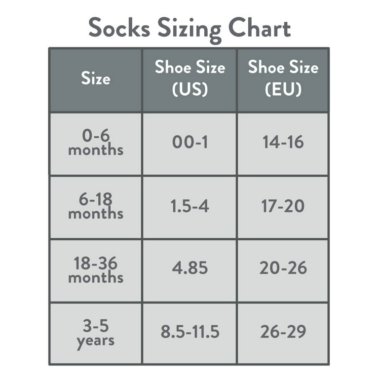 Infant sock size best sale chart