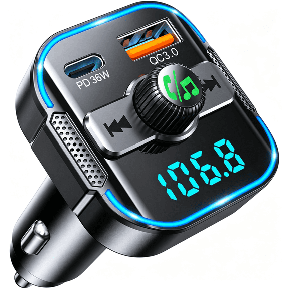 GJX Bluetooth 5.3 Car Adapter,2-In-1 Fm Bluetooth Transmitter|Pd 36W Qc3.0 18W&Fast Car Charger,[Dual Stronger Mics] Wireless Fm Radio Adapter Hands-Free Calling Assistant,Black