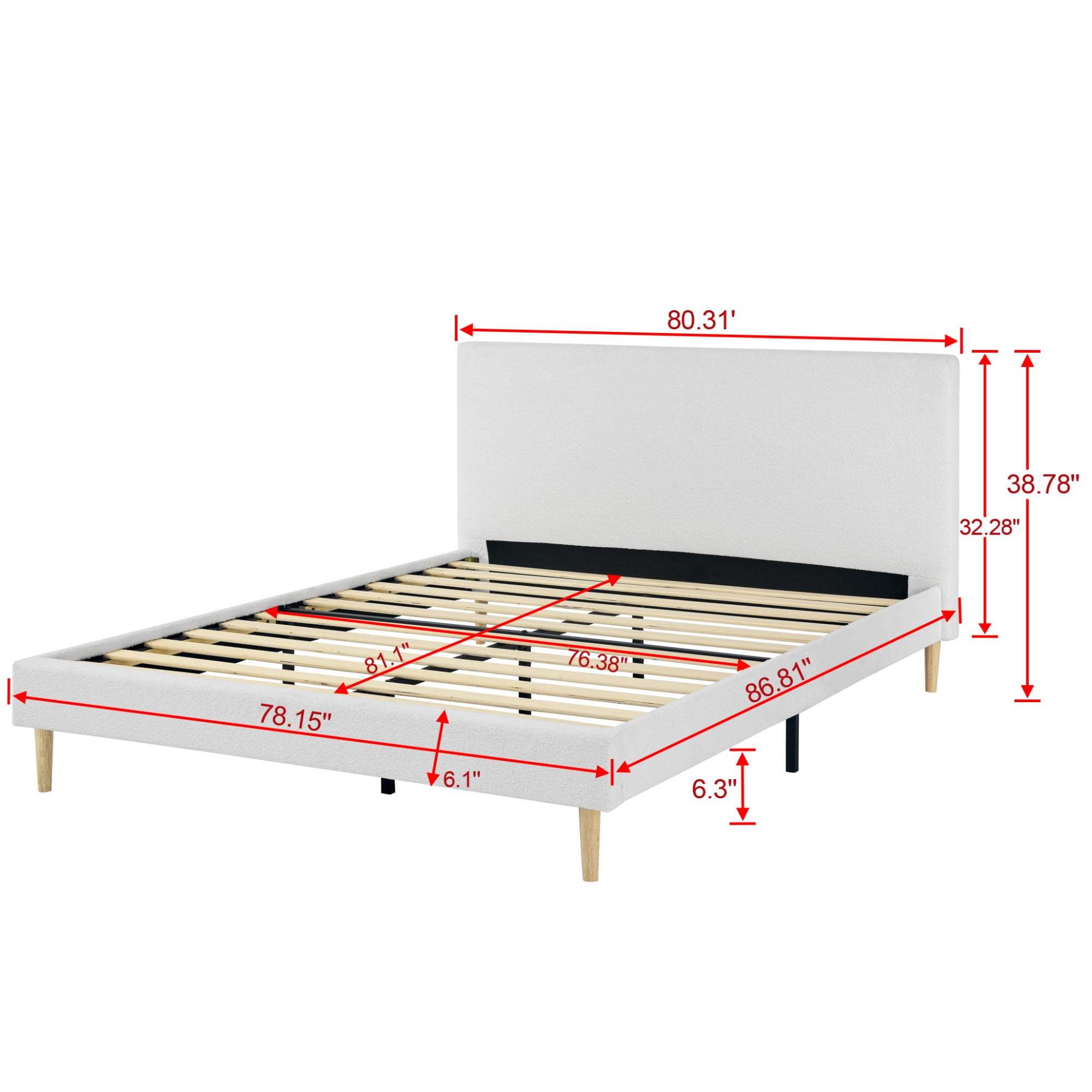 Gewnee King Size Upholstered Platform Bed Frame with Headboard,Sturdy Wood Slats & Center Support,No Box Spring Needed,Easy Assembly,White