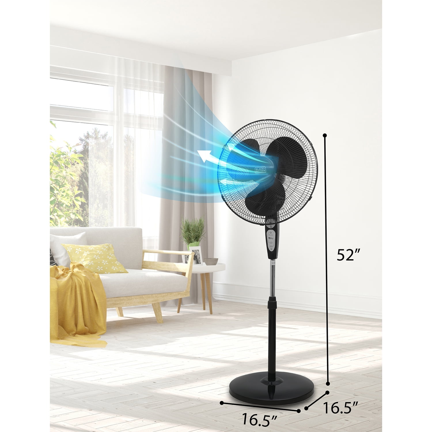 BLACK+DECKER 18-In. 3-Speed Oscillating Stand Fan with Remote, BFSR18 (Black)